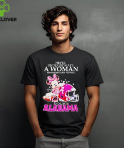 Never Underestimate A Woman Who Understands Football And Loves Alabama Crimson Tide x Minnie Mouse T Shirt