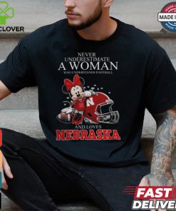 Never Underestimate A Woman Who Understands Football And Loves Nebraska Cornhuskers x Minnie Mouse T Shirt