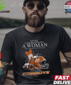 Never Underestimate A Woman Who Understands Football And Loves Oklahoma State Cowboys x Minnie Mouse T Shirt