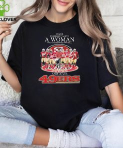 Never Underestimate A Woman Who Understands Football And Loves San Francisco 49ers 2023 2024 NFC Championship Signatures Shirt