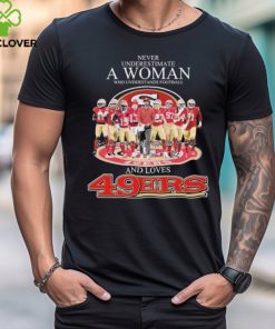 Never Underestimate A Woman Who Understands Football And Loves San Francisco 49ers 2023 2024 NFC Championship Signatures Shirt