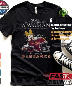Never Underestimate A Woman Who Understands Football And Loves ULM Warhawks x Minnie Mouse T Shirt