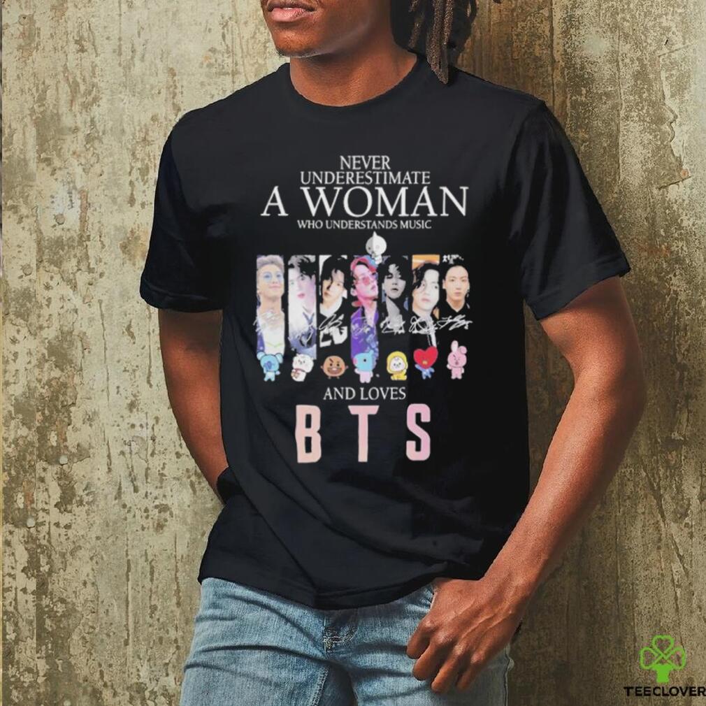 Never Underestimate a Woman who understands Music and loves BTS 2023 Signatures shirt Never Underestimate a Woman who understands Music and loves BTS 2023 Signatures shirt