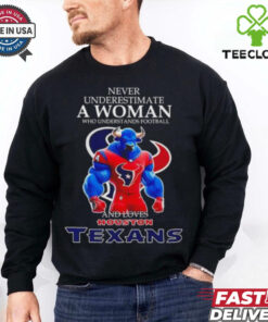 Never Underestimate a woman who understands football and loves Houston Texans mascot 2024 shirt