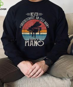 Never Undrestimate An Old Man With A Piano Retro Sunset T Shirt