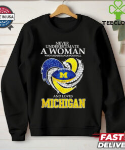 Never underestimate a woman and love Michigan heart shirt
