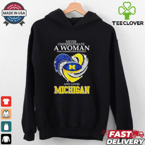 Never underestimate a woman and love Michigan heart shirt