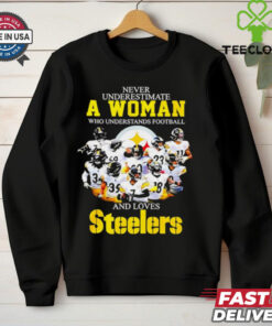 Never underestimate a woman and love Pittsburgh Steelers graphic shirt