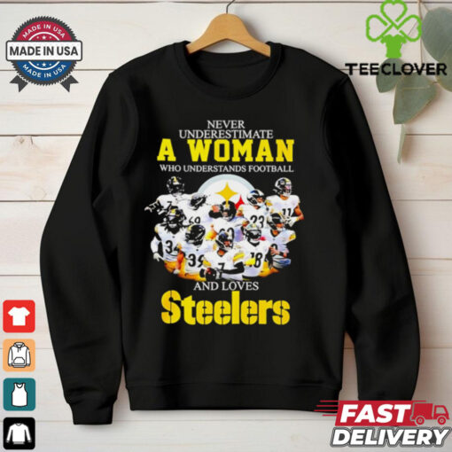 Never underestimate a woman and love Pittsburgh Steelers graphic shirt