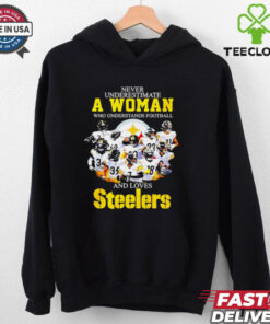 Never underestimate a woman and love Pittsburgh Steelers graphic shirt