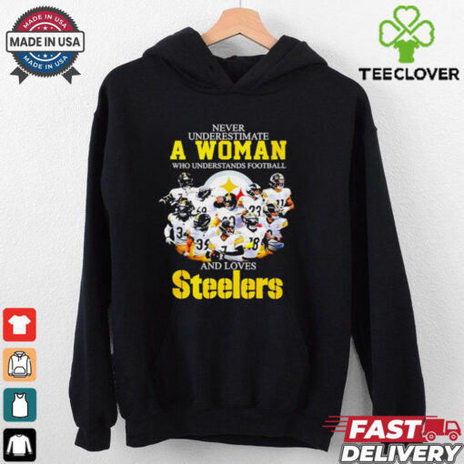 Never underestimate a woman and love Pittsburgh Steelers graphic shirt
