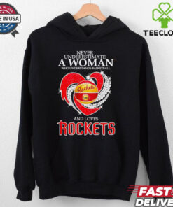 Never underestimate a woman and love Rockets heart shirt