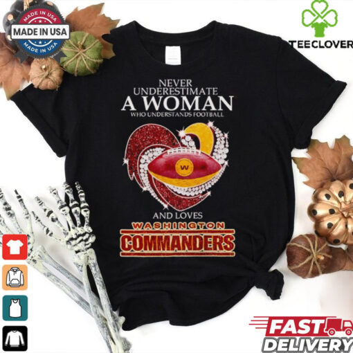 Never underestimate a woman and loves Washington Commanders hoodie, sweater, longsleeve, shirt v-neck, t-shirt