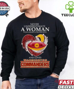 Never underestimate a woman and loves Washington Commanders hoodie, sweater, longsleeve, shirt v-neck, t-shirt