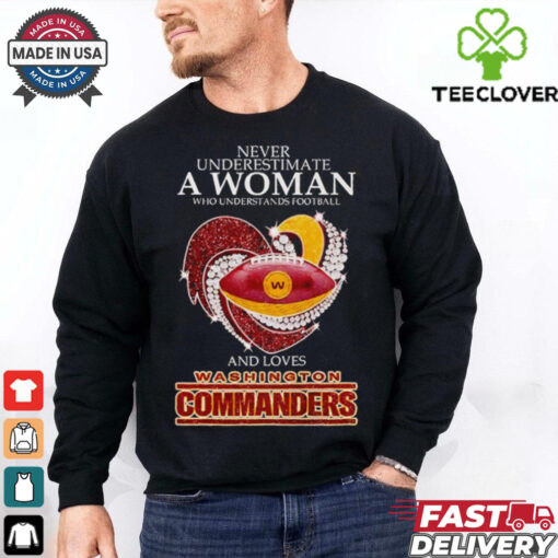 Never underestimate a woman and loves Washington Commanders hoodie, sweater, longsleeve, shirt v-neck, t-shirt