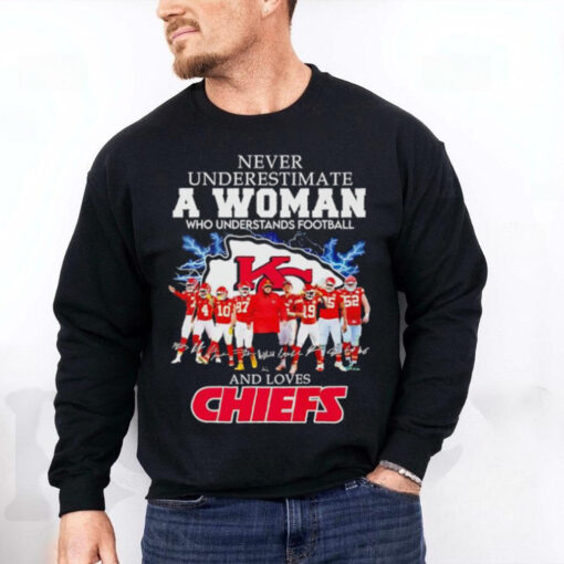 Never underestimate a woman who understand football and loves Kansas City Chiefs football hoodie, sweater, longsleeve, shirt v-neck, t-shirt