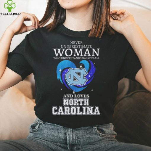 Never underestimate a woman who understands baseball and loves north Carolina tar heels heart 2023 hoodie, sweater, longsleeve, shirt v-neck, t-shirt