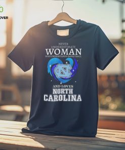 Never underestimate a woman who understands baseball and loves north Carolina tar heels heart 2023 hoodie, sweater, longsleeve, shirt v-neck, t-shirt