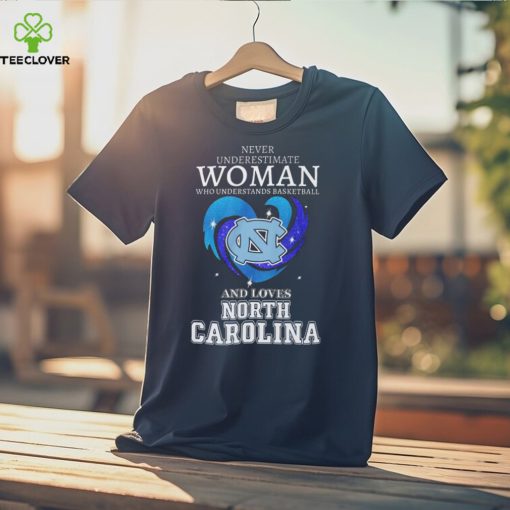 Never underestimate a woman who understands baseball and loves north Carolina tar heels heart 2023 hoodie, sweater, longsleeve, shirt v-neck, t-shirt