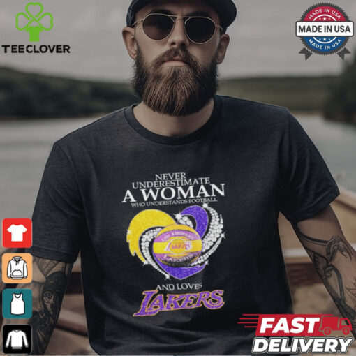 Never underestimate a woman who understands basketball and love Los Angles Lakers diamond heart 2025 T shirt
