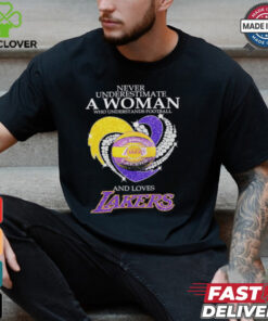 Never underestimate a woman who understands basketball and love Los Angles Lakers diamond heart 2025 T shirt
