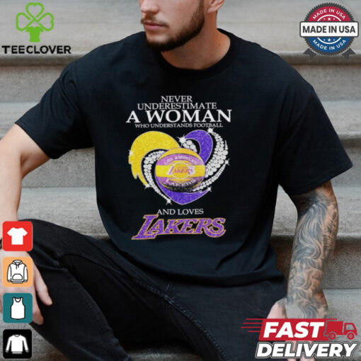 Never underestimate a woman who understands basketball and love Los Angles Lakers diamond heart 2025 T shirt