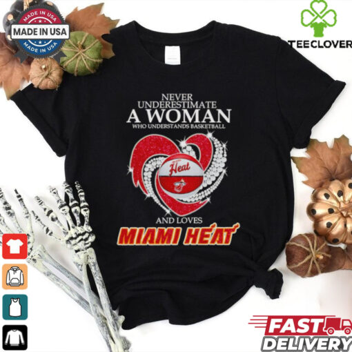 Never underestimate a woman who understands basketball and loves Miami Heat shirt