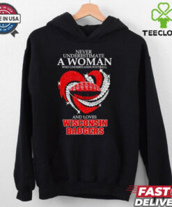 Never underestimate a woman who understands football and love Wisconsin Badgers shirt 2 Never underestimate a woman who understands football and love Wisconsin Badgers shirt