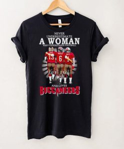 Never underestimate a woman who understands football and loves Buccaneers signatures hoodie, sweater, longsleeve, shirt v-neck, t-shirt