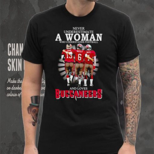 Never underestimate a woman who understands football and loves Buccaneers signatures hoodie, sweater, longsleeve, shirt v-neck, t-shirt