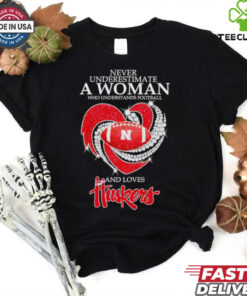 Never underestimate a woman who understands football and loves Huskers diamond shirt