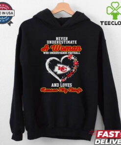Never underestimate a woman who understands football and loves Kansas City Chiefs heart shirt