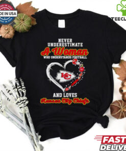 Never underestimate a woman who understands football and loves Kansas City Chiefs heart shirt