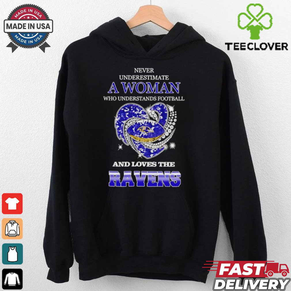 Never underestimate a woman who understands football and loves the Baltimore Ravens rhinestone heart 2024 shirt Never underestimate a woman who understands football and loves the Baltimore Ravens rhinestone heart 2024 shirt