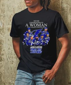 Never underestimate a woman who understands hockey and loves Tampa Bay Lightning signatures shirt