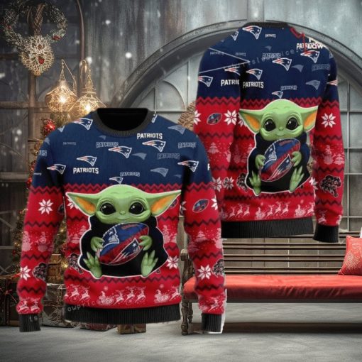 New England Patriot Baby Yoda For American Football Fans Christmas Ugly Sweater Party
