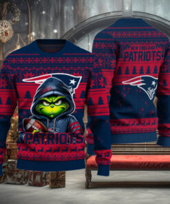 New England Patriots Christmas Grinch Knitted Sweater