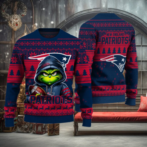 New England Patriots Christmas Grinch Knitted Sweater