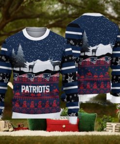 New England Patriots Christmas Reindeers Pattern Knitted Ugly Christmas Sweater AOP Gift For Men And Women