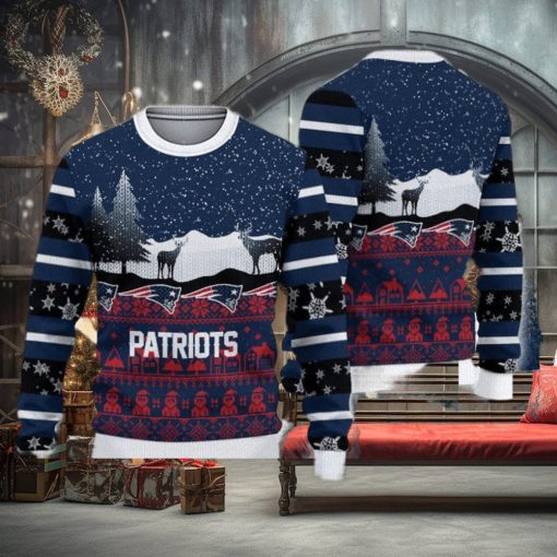 New England Patriots Christmas Reindeers Pattern Knitted Ugly Christmas Sweater AOP Gift For Men And Women