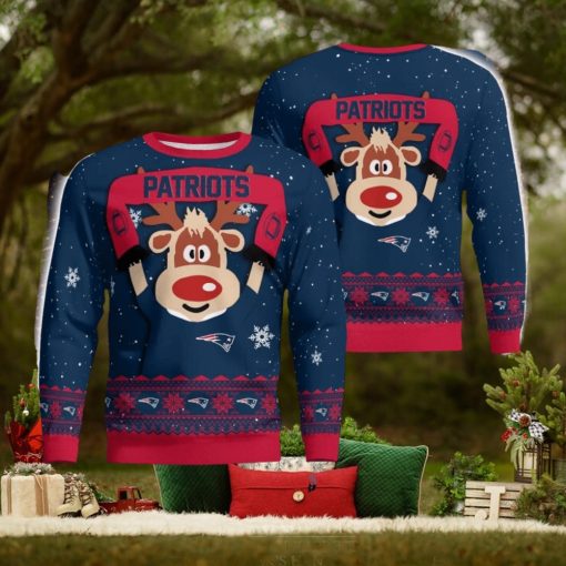 New England Patriots Cute Reindeer Ugly Christmas Sweater Christmas Party Gift