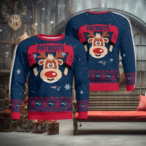 New England Patriots Cute Reindeer Ugly Christmas Sweater Christmas Party Gift