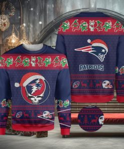 New England Patriots Grateful Dead SKull And Bears Ugly Christmas Sweater