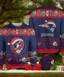 New England Patriots Grateful Dead SKull And Bears Ugly Christmas Sweater