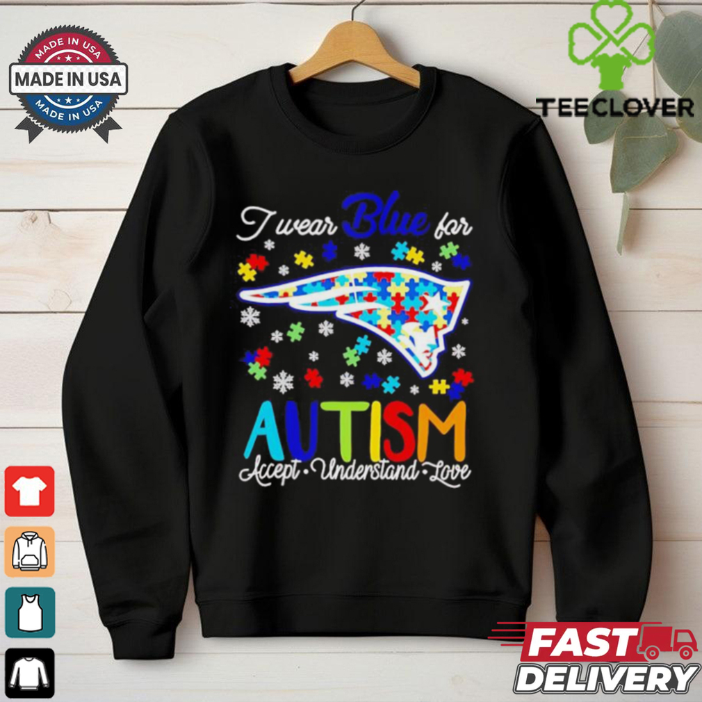 New England Patriots I wear blue for Autism accept understand love T shirt New England Patriots I wear blue for Autism accept understand love T shirt