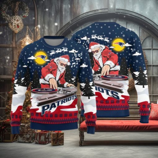 New England Patriots Logo Knitted Funny DJ Santa Ugly Christmas Sweater