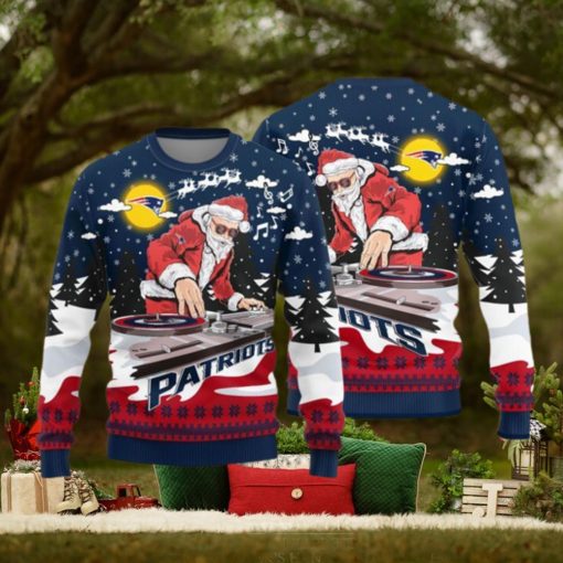 New England Patriots Logo Knitted Funny DJ Santa Ugly Christmas Sweater