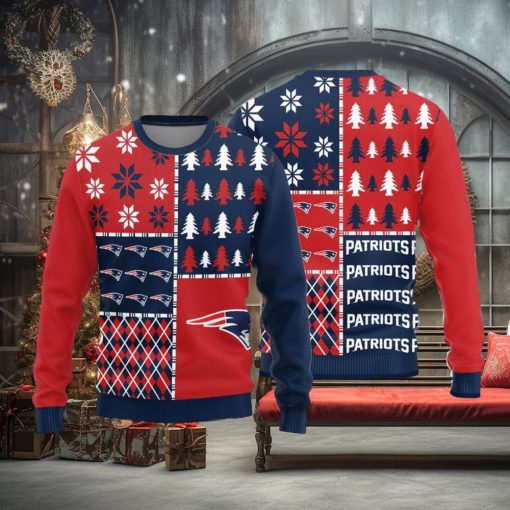 New England Patriots Logo Knitted Pine Trees Pattern Ugly Christmas Sweater