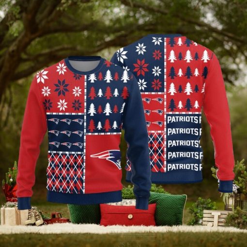 New England Patriots Logo Knitted Pine Trees Pattern Ugly Christmas Sweater