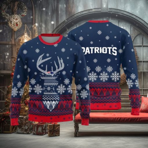 New England Patriots Logo Knitted Reindeer Ugly Christmas Sweater